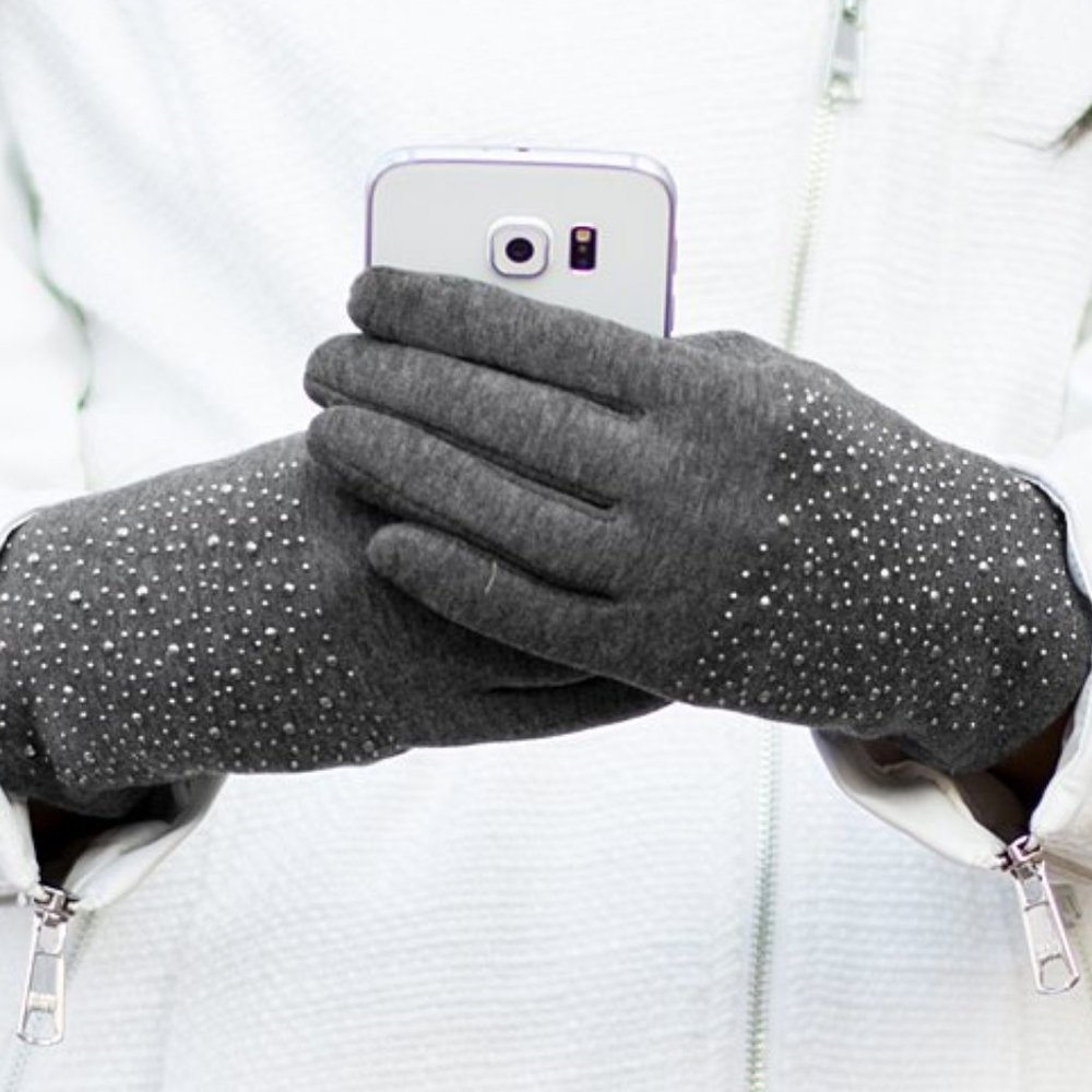 Gray Silver Sparkle Touch Screen Gloves